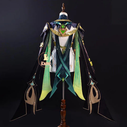 Genshin Impact Nefer Cosplay Costume Wig Dress Uniform Outfit Headwear Carnival Halloween Party for Women Girls Accessory iCoser