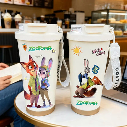 Disney Zootopia Coffee Mug Judy Nick 520ML 304 Stainless Insulated Cup Cartoon Thermos Cup Kids Student Water Cup Holiday Gift