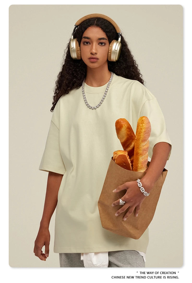 ZODF 2025 Heavy-Weight 425gsm 100% Cotton T-Shirts For Men Unisex Summer Oversized O-Neck Basic Solid T Shirt Brand Tees HY0485