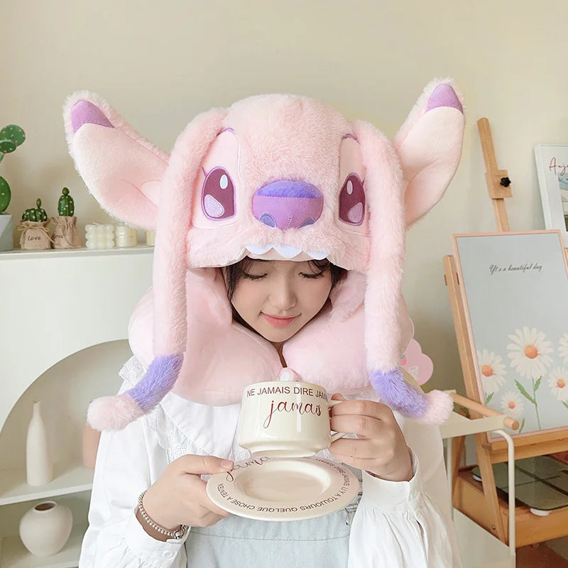 Cartoon Angel Travel Neck Pillow Car Neck Hooded Pillow U-Shaped Portable Blackout Nap Pillow Adjustable Traveling Neck Pillow