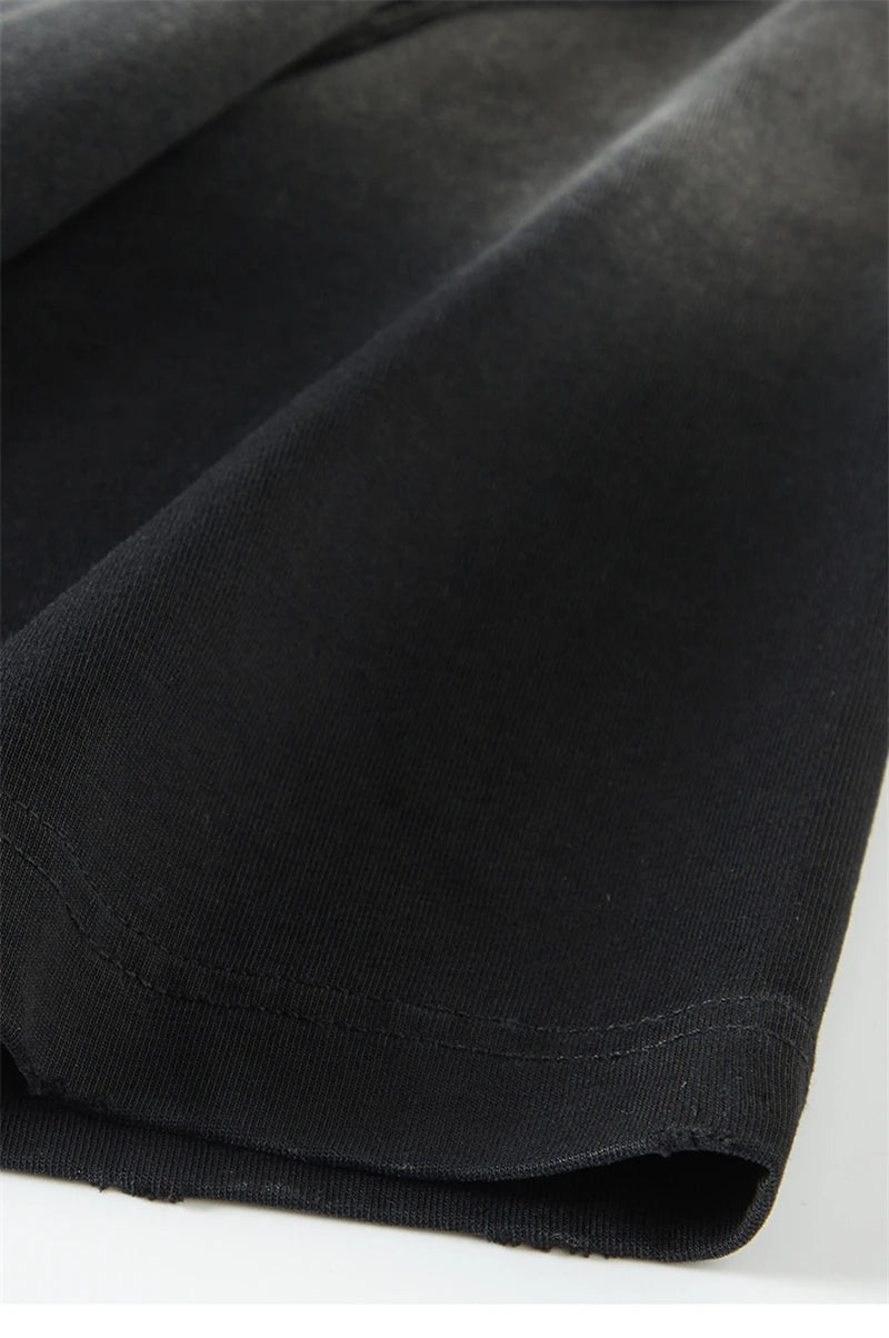 ZODF New Men's Summer Washed Gradient Cotton T-Shirts Unisex Women Retro Distressed 310gsm Ripped T Shirt Brand Tops HY0859