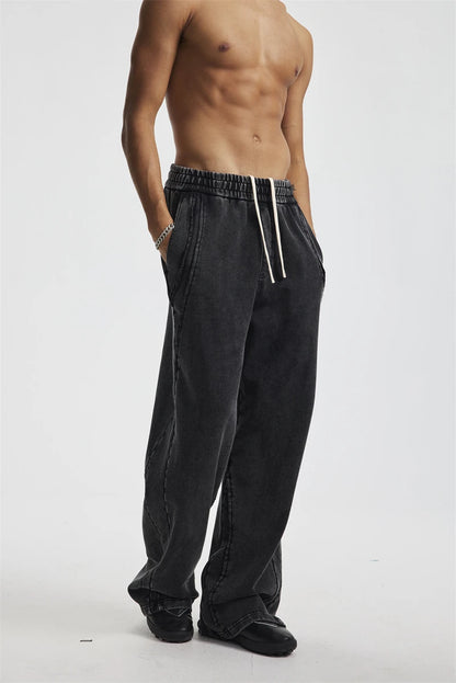 ZODF Retro 2025 Autumn Man Washed Cotton Straight Pants Unisex 430gsm Distressed Patchwork Oversized Trousers Sweatpants HY1168