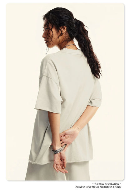 ZODF America Retro Summer 100% Cotton T-Shirts For Men Unisex Washed 310gsm Comfortable High Street Printing T Shirt Tops HY0862