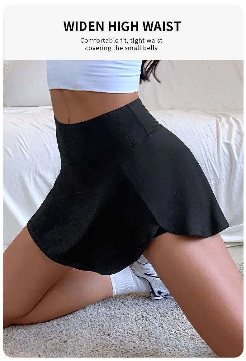 High Waist Women’s Sports Culottes Yoga Fitness Tennis Running Skirt Quick Dry Anti-Light Lining