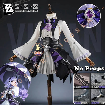 Zenless Zone Zero Vivian Cosplay Costume Wig Dress Uniform Headwear Earrings Mockingbird Halloween Party for Women Girl Carnival