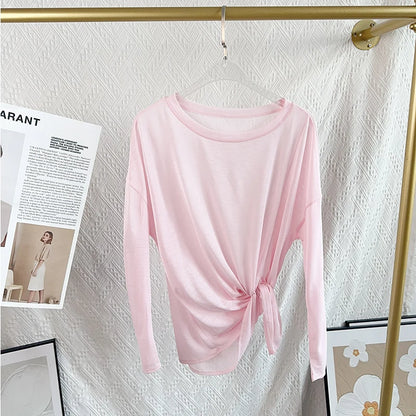 Women’s Long Sleeve Yoga Shirt O-Neck Breathable Loose Fit Sports Top for Running Pilates Gym Fitness - Pink / M