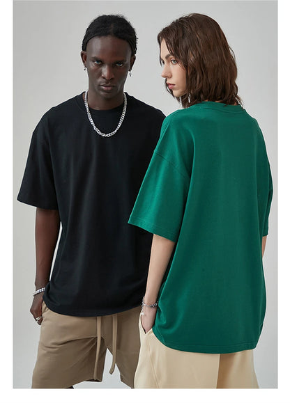 ZODF New Summer Men 275gsm Cotton T Shirts Unisex Women High Street Oversized FG Noshrink Solid T-Shirt Streetwears HY0152