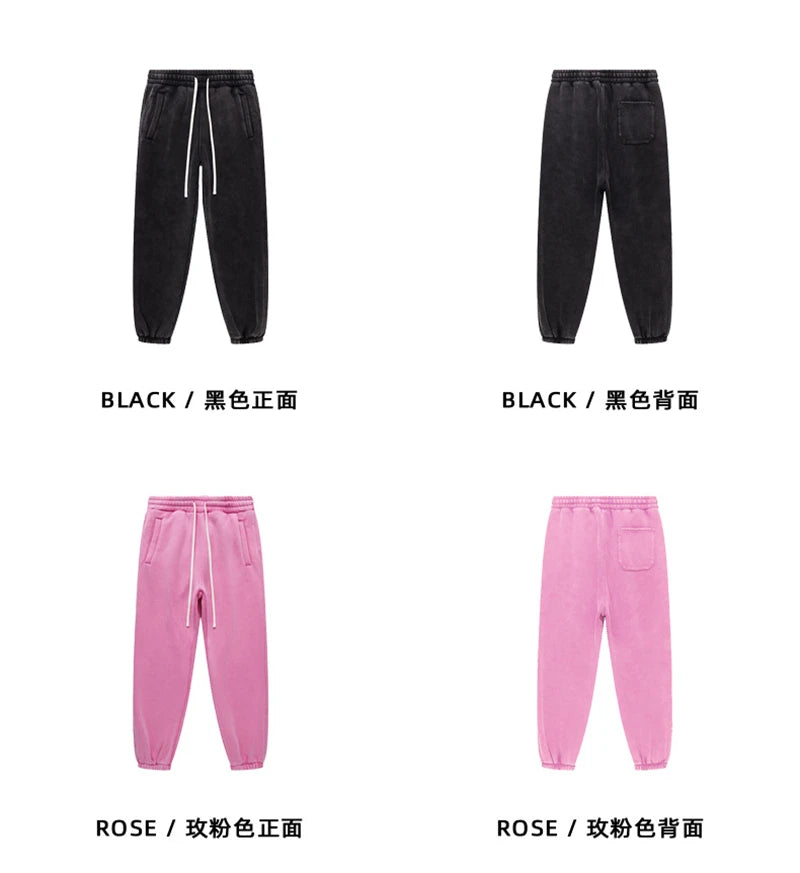 ZODF Vintage Men 360gsm Thick Fleece Sweatpants Women Unisex Loose Washed Distressed Warm Joggers Pants For Winter HY0749