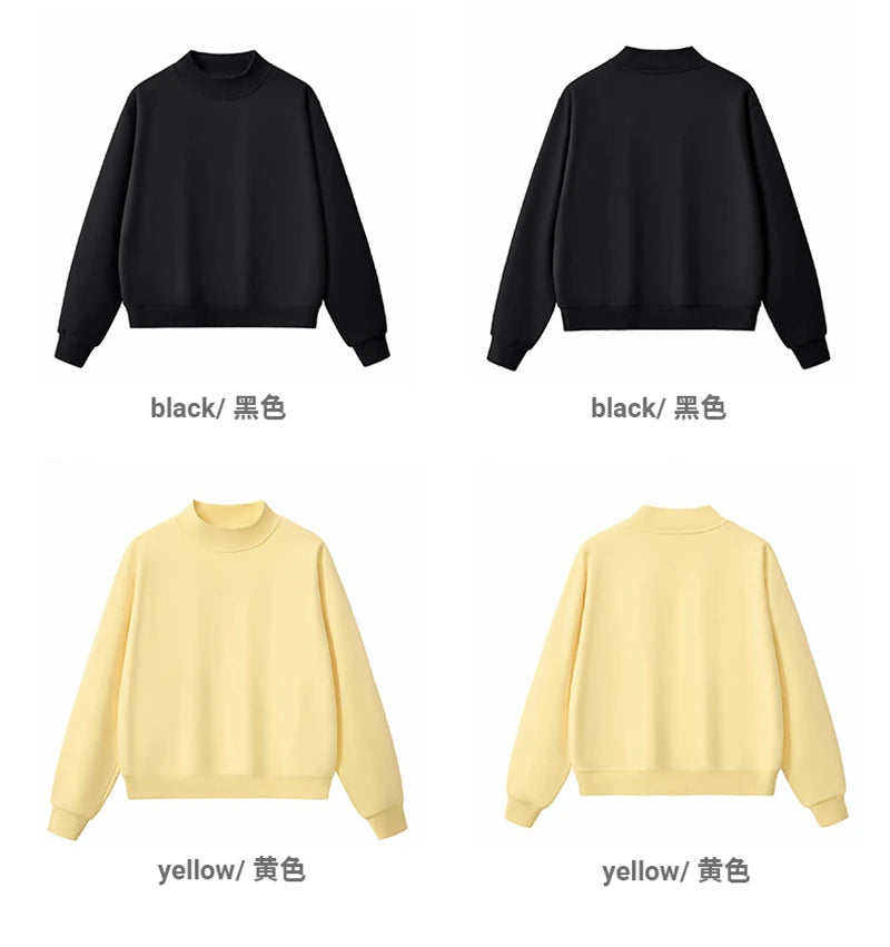 ZODF 2025 Winter Women 350gsm Warm Fleece Sweatshirts Girls Female Hip Hop Half Turtleneck Pullovers Brand Clothing HY056