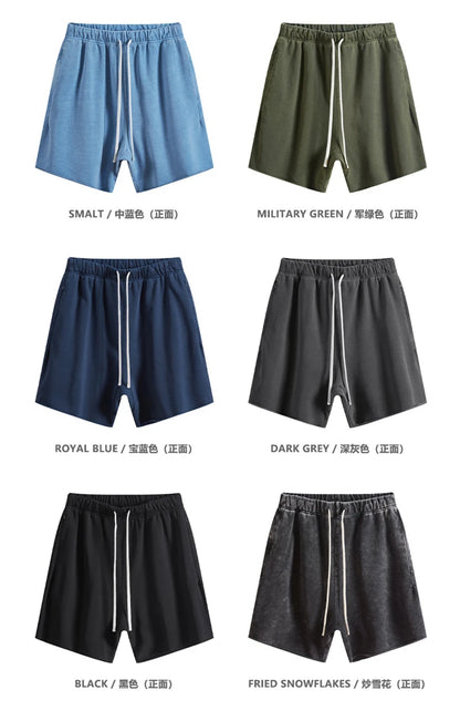 ZODF New Summer Men Retro Washed Shorts Unisex Drawstring Loose Edge 420gsm Solid Knee Length Cotton Pants Streetwears HY0589