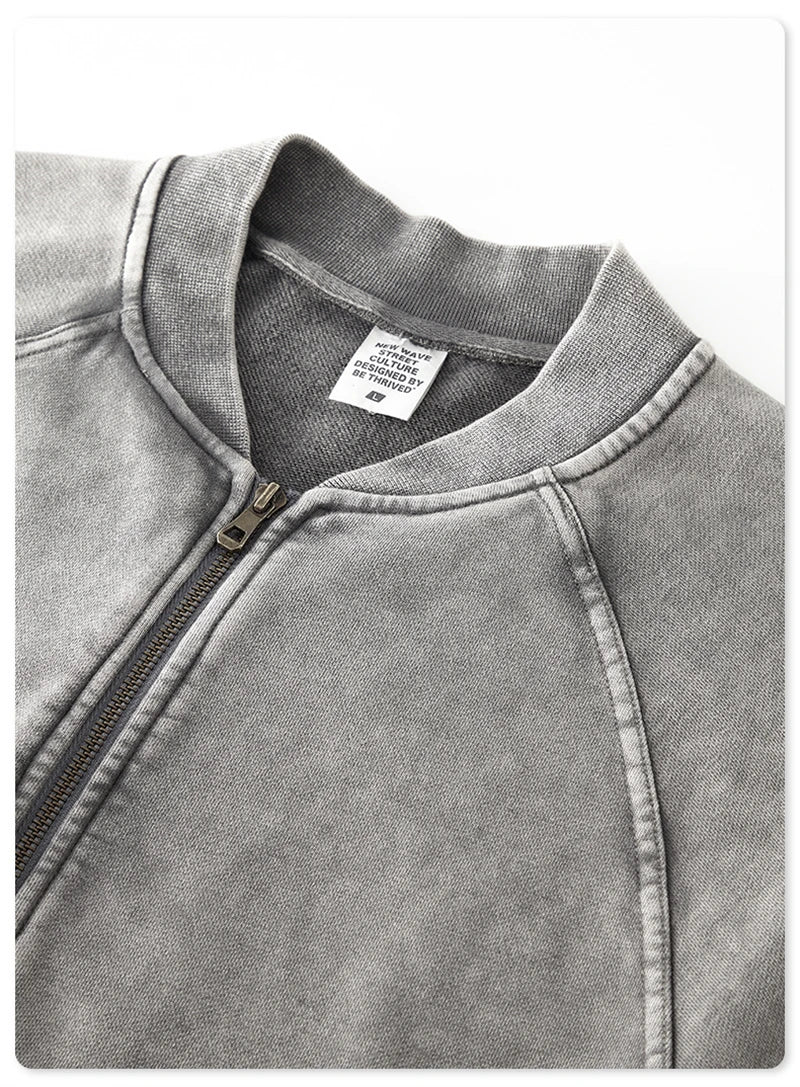 ZODF New Winter Washed Double Zipper Jackets For Men Unisex Loose Heavy Weight 450gsm Raglan Sleeve Cotton Coats HY0654