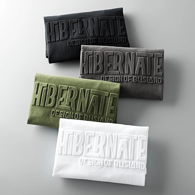 Summer American Retro Short-sleeved O-neck 3D Letter Printed T-shirt Men's Fashion Simple 100% Cotton Washed Casual Sport Tops