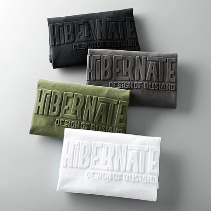 Summer American Retro Short-sleeved O-neck 3D Letter Printed T-shirt Men's Fashion Simple 100% Cotton Washed Casual Sport Tops