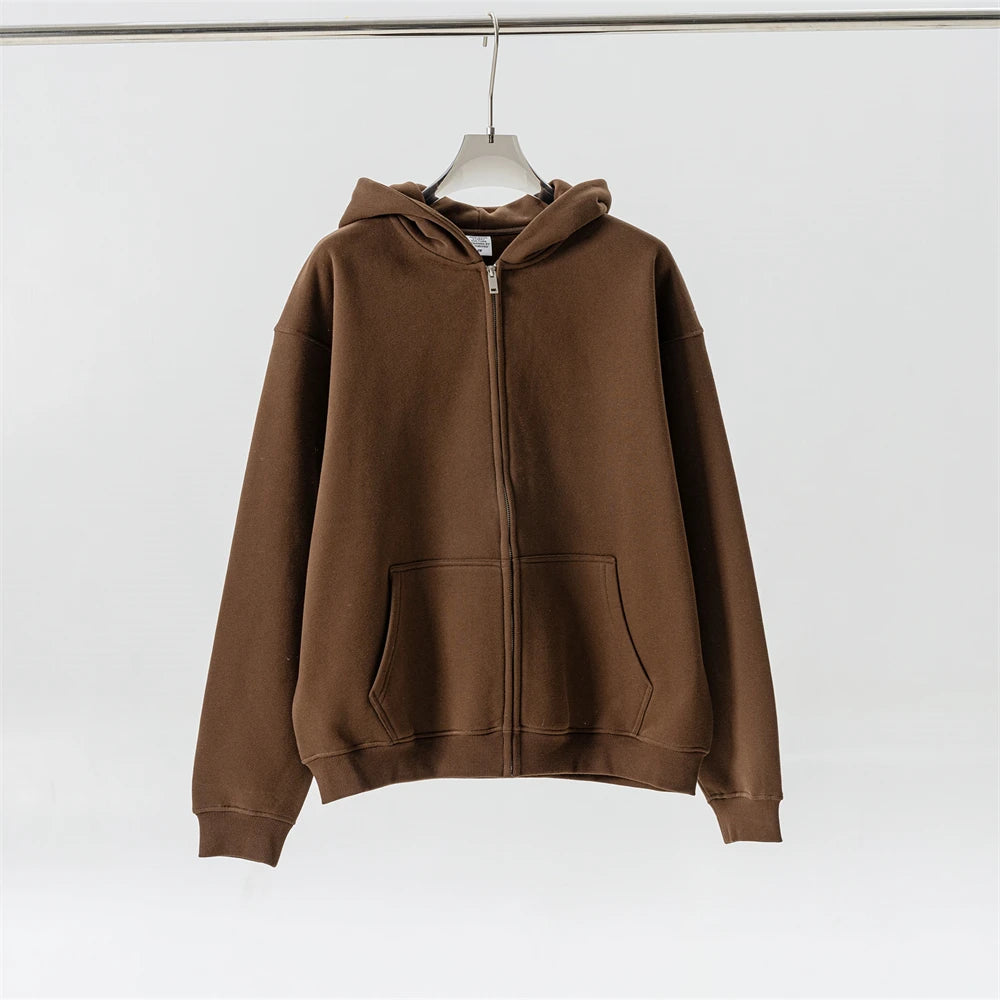 ZODF Fashion Winter Men Warm Zipper Fleece Hoodies Unisex Loose Basic 345gsm Knitted Hooded Hoodie Coats HY0904