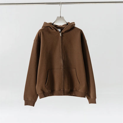 ZODF Fashion Winter Men Warm Zipper Fleece Hoodies Unisex Loose Basic 345gsm Knitted Hooded Hoodie Coats HY0904