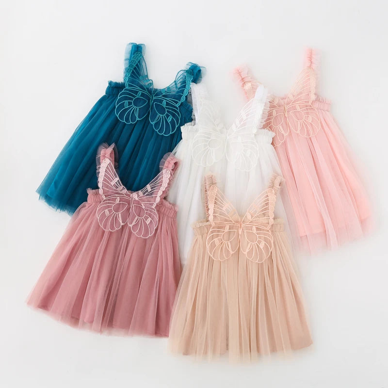Girl Clothes 2024 Summer Princess Dresses Orange Sleeveless Dress Korean Kids Dress Butterfly Party Holiday Dresses for Children