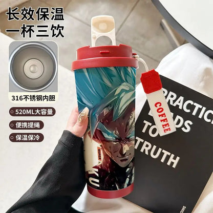 520ml Dragon Ball Thermos Cup Vegeta Water Bottle Son Goku Coffee Mug Large Capacity Drinking Bottle Kids Student Water Cup Gift