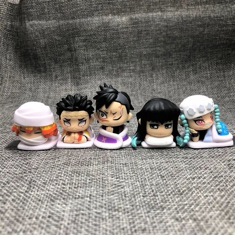 New 5pcs/set Anime Demon Slayer kawaii Q Version sleeping position Action Figure  PVC Model doll Toy Rement Desk Decor Gifts