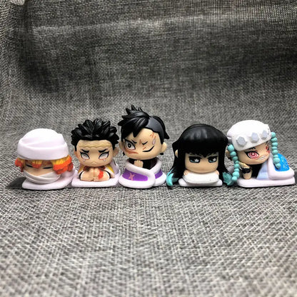 New 5pcs/set Anime Demon Slayer kawaii Q Version sleeping position Action Figure  PVC Model doll Toy Rement Desk Decor Gifts
