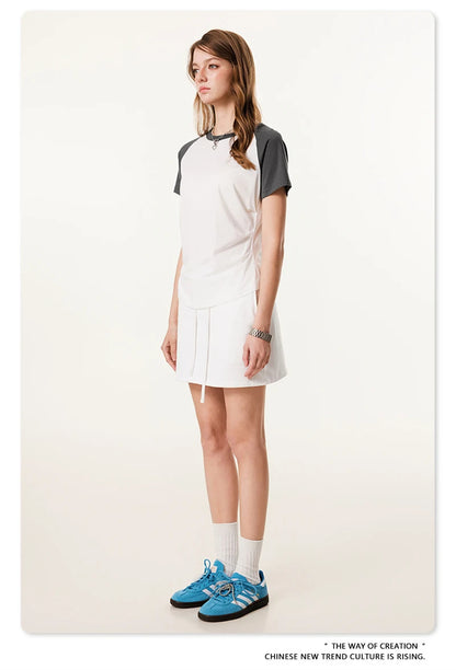 ZODF Hotsweet Summer Women Raglan Sleeve T-Shirts Girls Slim Fit 150gsm Casual Patchwork O Neck T Shirt Brand Tees HY1021