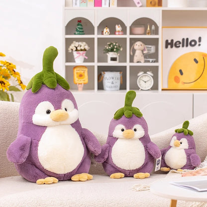 25-60cm Creative Purple Penguin Plushie Cute Penguin Cosplay Vegetable Eggplant Plush Toy  Kawaii Home Decor Pillow