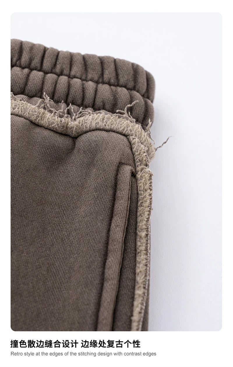 ZODF 2025 Winter Unisex Washed Fleece Straight Pants 400gsm Knitted Warm Loose Trousers HY1093