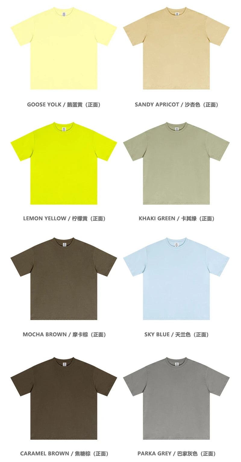 ZODF New 2025 Spring Summer 235gsm Solid Cotton T-Shirts For Men Women Unisex Loose Basic T Shirt Tees Brand Tops HY0970