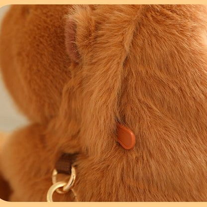 High Quality Fluffy Capybara Plush Bag Furry Stuffed Animal Capybara Soft Shoulder Bag with Cute Fruit Charm Decor for Girl