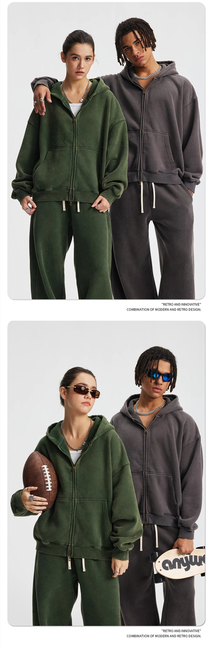 ZODF New 2025 Winter Man's Fleece Zipper Hoodies Unisex Retro 370gsm Loose Boxy Batik Washed Hooded Coats Sweatshirts HY1164