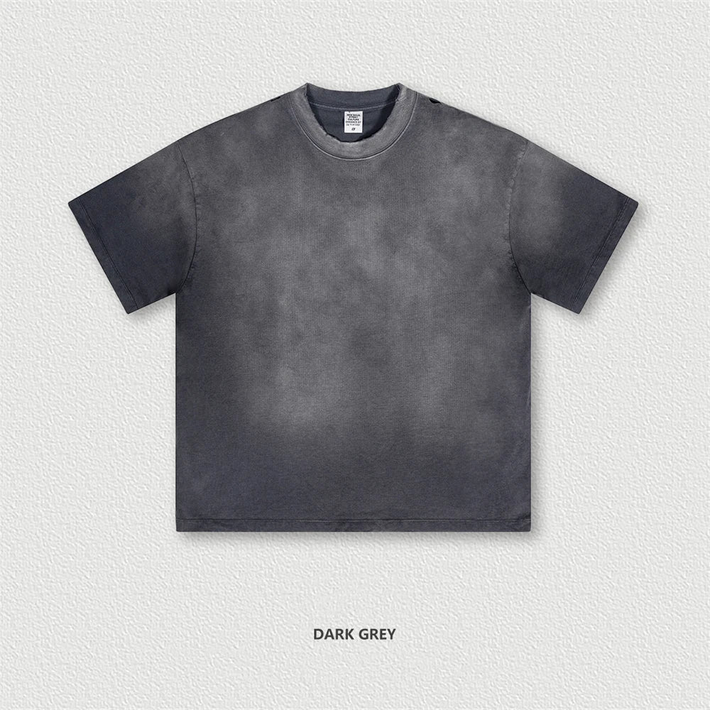 ZODF 2024 Summer Men Washed Gradient T-Shirts Unisex Women Distressed 250gsm Cotton T Shirt Brand Tees Streetwears HY0814