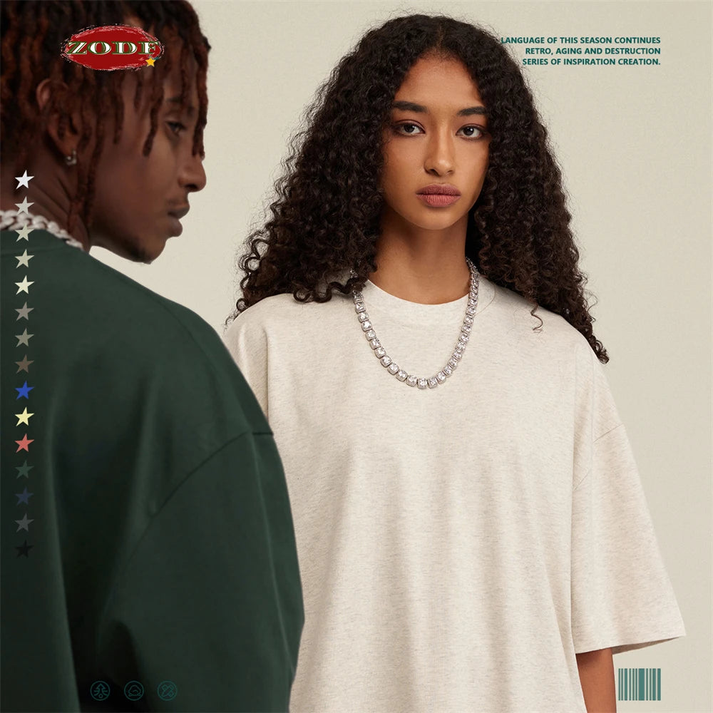 ZODF New 2025 Heavy Weight 305gsm Solid Cotton T Shirts For Men Unisex Summer Oversized Noshrink Basic T-Shirt Brand Tops HY0475