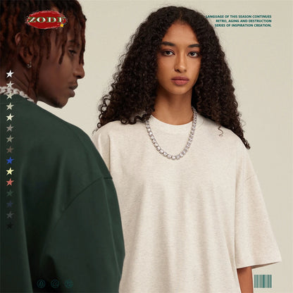 ZODF New 2025 Heavy Weight 305gsm Solid Cotton T Shirts For Men Unisex Summer Oversized Noshrink Basic T-Shirt Brand Tops HY0475