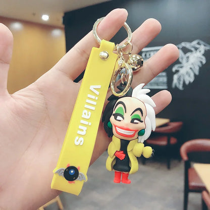 Anime Disney Figure Villain Maleficent The Evil Queen Cruella Silicone Keychain Bag Key Ring Pendant Children Toy Birthday Gifts