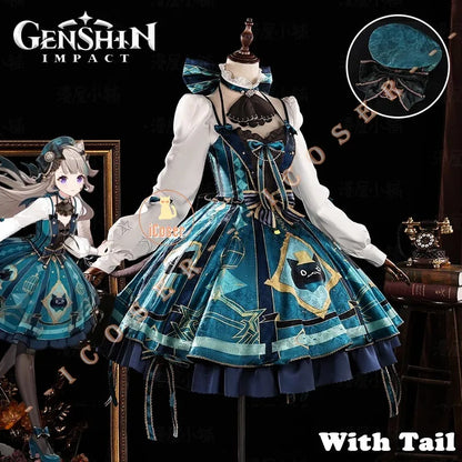 Genshin Impact Lynette Cosplay Costume Wig Uniform Dress Hat Tail Magician Skirt Lyney Fontaine Halloween Party for Women Props