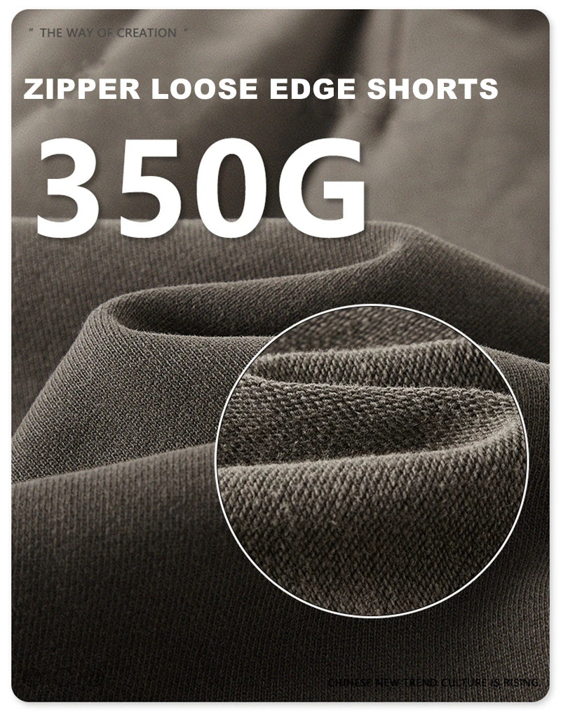 ZODF New Summer Men Retro Washed Shorts Unisex Drawstring Loose Edge 420gsm Solid Knee Length Cotton Pants Streetwears HY0589