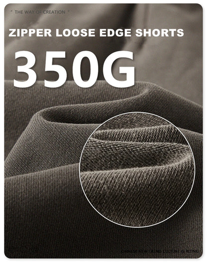ZODF New Summer Men Retro Washed Shorts Unisex Drawstring Loose Edge 420gsm Solid Knee Length Cotton Pants Streetwears HY0589