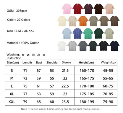 ZODF New Spring Summer Men 305gsm Cotton T Shirts Unisex Heavy Weight Oversized FG Noshrink Basic Solid T-Shirt Tees HY0165