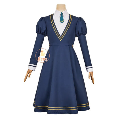 Anime Witch Watch Nemu Miyao Cosplay Costume Blue Dress Tie Shirt Stocking Outfit Halloween Party for Women Girls Carnival Props
