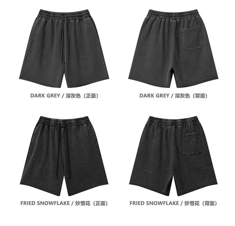 ZODF Retro Summer Washed 370gsm Cotton Shorts For Men Unisex High Street Loose Edge Distressed Solid Shorts Brand Clothes HY1023