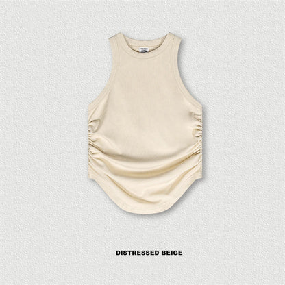 ZODF Women 2024 Summer Washed Tank Tops Female Hotsweet Girls 235gsm Slim Pleated Arc Hem Camisole TEE Streetwears HY0795