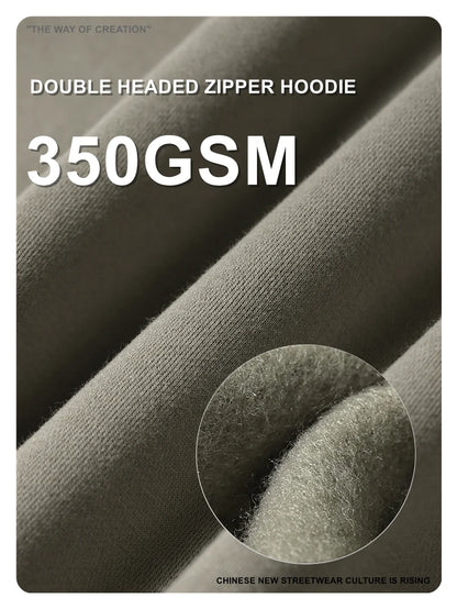 ZODF New Men Double Headed Zipper Fleece Hoodies Unisex Loose Basic Solid Warm Hooded Sweatshirts Coats For Winter HY0633