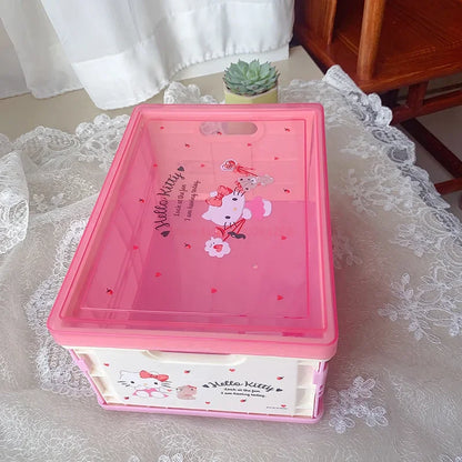 New Sanrio Japanese Cartoon Melody Coolomey Foldable Cosmetic Storage Box Plastic Cover Dust Proof Desktop Cover Sorting Box