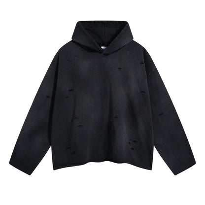 ZODF New Autumn Winter Men Monkey Washed Hoodies Unisex Disstressed Ripped Heavyweight Knitted 450gsm Hooded Pullovers HY0909