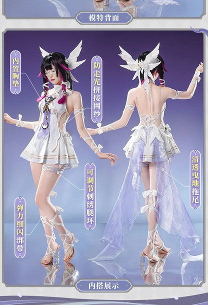 Genshin Impact Columbina Cosplay Costume Wig The Damselette Dress Eye Mask Headwear Metal Props Eleven Fatui Harbingers Women