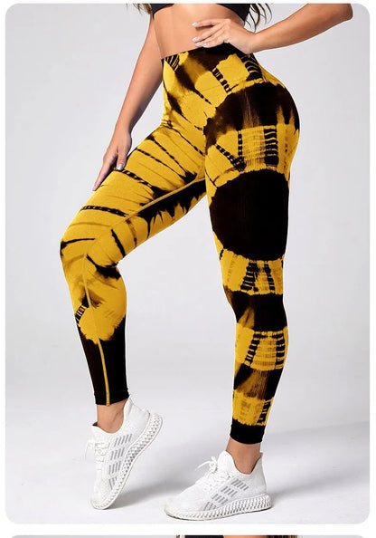 Seamless High Waist Tie Dye Leggings for Women Yoga Fitness Butt Lifting Workout Tights