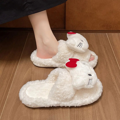 New Sanrio Sweet Hello Kitty Warm Cotton Slippers For Student Dormitory Comfortable One Word Hairy Adult Cotton Slippers