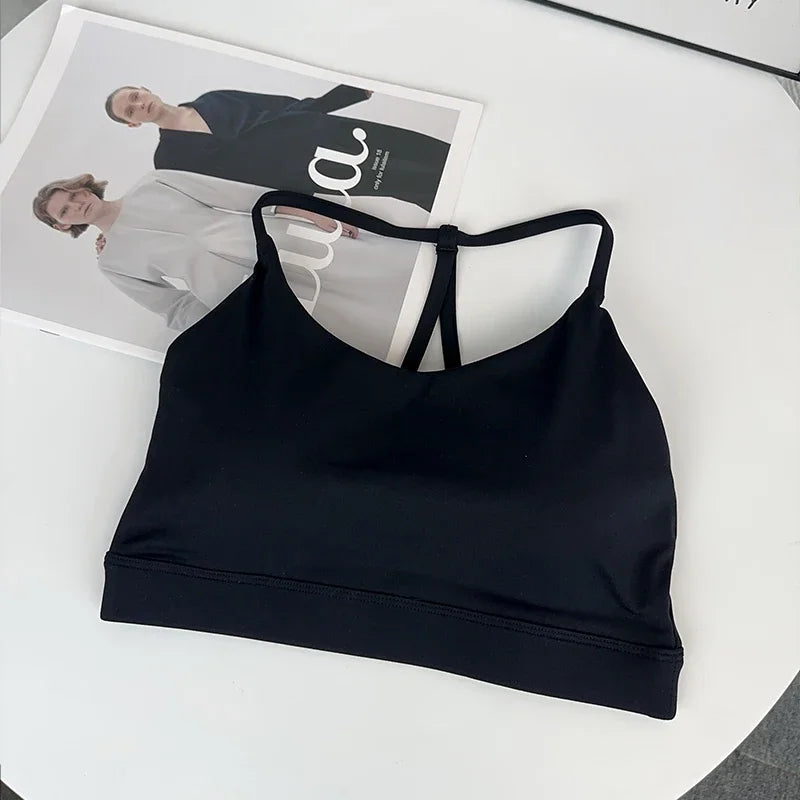 Women Fitness Sports Bra Top Sexy Beauty Back Shockproof Quick-Dry Gym Crop for Running Pilates Yoga - Black / L