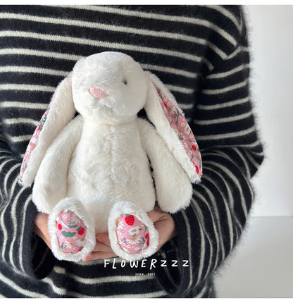 30cm Cartoon Floral Rabbit Plush Toy Pink White Bonnie Rabbit Stuffed Animal Doll Children's Room Decor Birthday Gift For Girl
