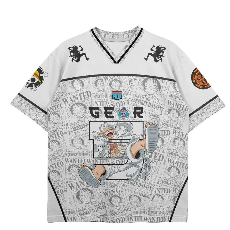 2526 New Bandai Anime One Piece Luffy Summer Jersey T-shirt Oversized 3D Adult and Children's Multifunctional Top Christmas