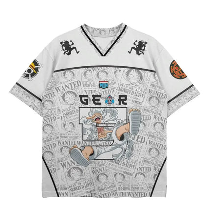 2526 New Bandai Anime One Piece Luffy Summer Jersey T-shirt Oversized 3D Adult and Children's Multifunctional Top Christmas